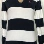 Ralph Lauren Sport Womenâs White & Blue Striped 100% Pima Cotton Light Sweater M