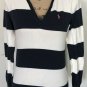 Ralph Lauren Sport Womenâs White & Blue Striped 100% Pima Cotton Light Sweater M