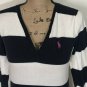 Ralph Lauren Sport Womenâs White & Blue Striped 100% Pima Cotton Light Sweater M