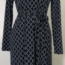 Brooks Brothers 346 Navy & White Belted Geometric Pattern Women's Dress Sz S