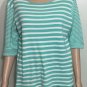 Lauren Ralph Lauren Womens 3/4 Sleeves Green Striped Scoop Neck Top Size XL