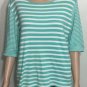 Lauren Ralph Lauren Womens 3/4 Sleeves Green Striped Scoop Neck Top Size XL