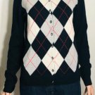 Apt 9. Womens 100% Cashmere Cardigan Argyle Sweater Size M