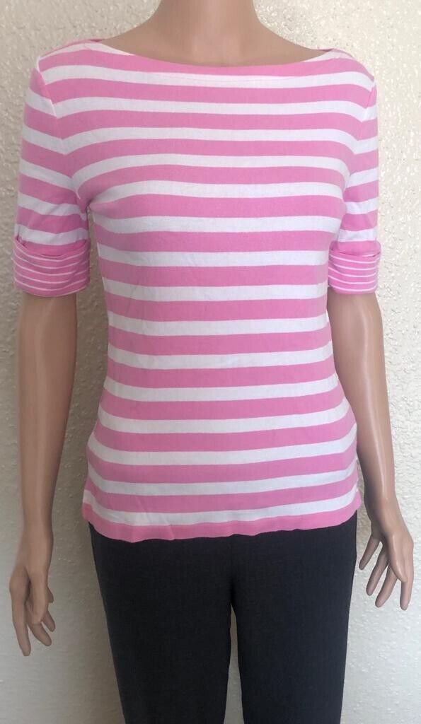 Lauren Ralph Lauren pink white striped women's  Blouse top short sleeve size SP