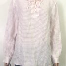 Tommy Bahama Womens Blouse Tunic Top White Striped Shirt Linen Blend Sz L