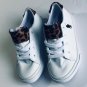 Polo Ralph Lauren Girls White Leather Sneakers Shoes w/ Leopard Print Sz 10