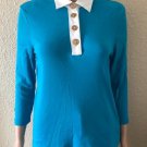 Lauren Ralph Lauren Women's Blue Top Size M White Collared Blouse Lauren Ralph Lauren Women's Blue Top Size M White Collared Blouse