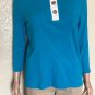Lauren Ralph Lauren Women's Blue Top Size M White Collared Blouse