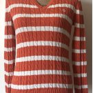 Lauren Ralph Lauren Women's V-Neck L/S Cable Knit Orange Striped LRL Logo Sz S Lauren Ralph Lauren Women's V-Neck L/S Cable Knit Orange Striped LRL Logo Sz S