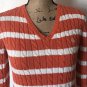 Lauren Ralph Lauren Women's V-Neck L/S Cable Knit Orange Striped LRL Logo Sz S