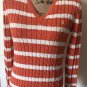 Lauren Ralph Lauren Women's V-Neck L/S Cable Knit Orange Striped LRL Logo Sz S