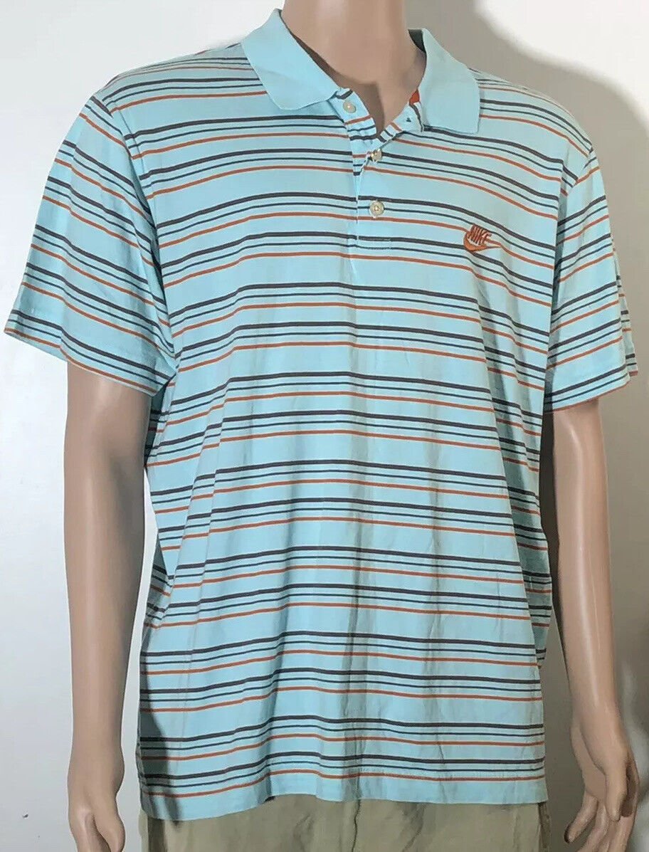 Nike Golf Men&acirc;��s Textured Blue Striped Polo Shirt Sz XL Chest Nike Logo Vintage
