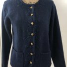 Vtg Orvis Womens Cardigan Sweater Blue Gold Button Pockets Embroidery Trim Sz S