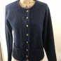 Vtg Orvis Womens Cardigan Sweater Blue Gold Button Pockets Embroidery Trim Sz S