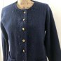 Vtg Orvis Womens Cardigan Sweater Blue Gold Button Pockets Embroidery Trim Sz S