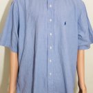 Ralph Lauren Yarmouth Mens Short Sleeve Blue Stripes Button Up Shirt 17.5  36/37