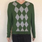 Men's Banana Republic Argyle Green/Grey Cashmere-Silk-Cotton Sweater size Large