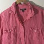 Tommy Bahama 100% Linen Women's L/S Button Down Pink Shirt Top Pockets Sz L