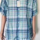 Daniel Cremieux Signature Mens Blue Cotton Blend Short Sleeve Plaid Shirt Sz 2XL