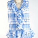 Lauren Ralph Lauren Women's Blue Ruffle Plaid Sleeveless Blouse Top /Shirt Sz 14