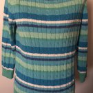 Lauren Ralph Lauren Women's Crew-Neck L/S Cable Knit Blue Striped Sweater Sz S