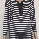LRL Lauren Jeans Co Womens 3/4 Sleeve Gray Striped Lace-Up Blouse size Large LRL Lauren Jeans Co Womens 3/4 Sleeve Gray Striped Lace-Up Blouse size Large