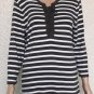 LRL Lauren Jeans Co Womens 3/4 Sleeve Gray Striped Lace-Up Blouse size Large