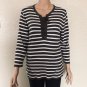 LRL Lauren Jeans Co Womens 3/4 Sleeve Gray Striped Lace-Up Blouse size Large