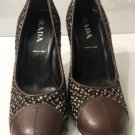 Prada tweed woven marrone vintage maryjane pumps heel leather and wool tweed 39