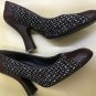 Prada tweed woven marrone vintage maryjane pumps heel leather and wool tweed 39