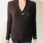 Ralph Lauren Womens Brown Knit V NECK Sweater Front Toggle size Petite Small