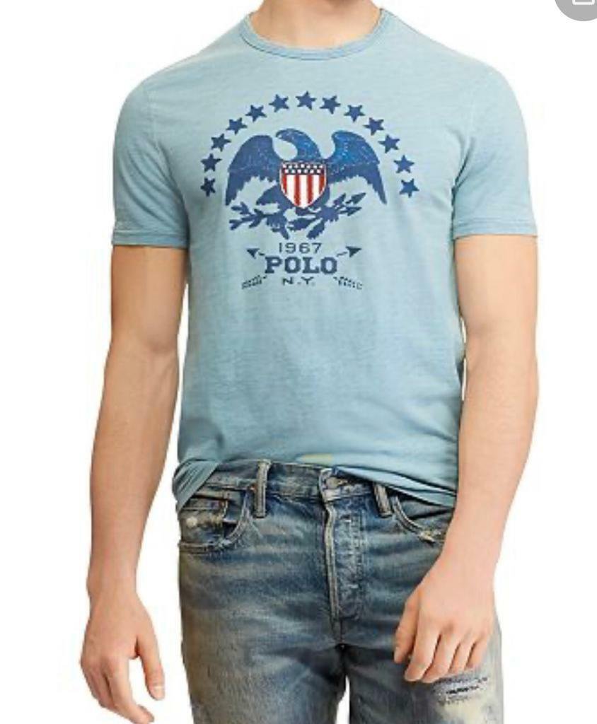 Polo Ralph Lauren Men's Big & Tall S/S Eagle Stars Graphic Blue T-Shirt ...