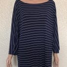 Lauren Ralph Lauren Womens Tunic Top Blouse 2X Blue Gray Stripe Long Sleeve