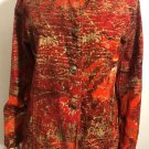 Chicos Womens 100% Cotton Button Up Red Orange Abstract Mock Neck Jacket Top 3 Chicos Womens 100% Cotton Button Up Red Orange Abstract Mock Neck Jacket Top 3