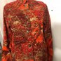 Chicos Womens 100% Cotton Button Up Red Orange Abstract Mock Neck Jacket Top 3