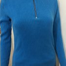 L-RL Ralph Lauren Active Womens 1/2 Zip Ribbed Sweater Patched Shoulder Blue M