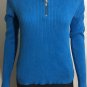 L-RL Ralph Lauren Active Womens 1/2 Zip Ribbed Sweater Patched Shoulder Blue M