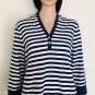 L-RL Lauren Active Womens 3/4 Sleeves Hoodie Pullover Navy White Sz L