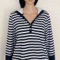 L-RL Lauren Active Womens 3/4 Sleeves Hoodie Pullover Navy White Sz L