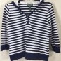 Lauren Ralph Lauren Womens White & Navy Striped 3/4 Sleeve Pullover Hoodie Sz L