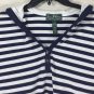Lauren Ralph Lauren Womens White & Navy Striped 3/4 Sleeve Pullover Hoodie Sz L