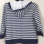 Lauren Ralph Lauren Womens White & Navy Striped 3/4 Sleeve Pullover Hoodie Sz L