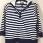 Lauren Ralph Lauren Womens White & Navy Striped 3/4 Sleeve Pullover Hoodie Sz L