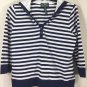 Lauren Ralph Lauren Womens White & Navy Striped 3/4 Sleeve Pullover Hoodie Sz L