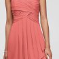 David's Bridal Chiffon Coral Peach Strapless Dress Women's Size 14 NWOT