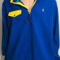 Polo Ralph Lauren Blue Fleece 1/2 Zip Yellow Trim Pullover Sz XL