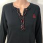 Lauren Ralph Lauren Womens Henley Long Sleeve Top Shirt Black Sz M