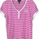 Ralph Lauren Women’s Short Sleeve Pink & White Henley Shirt Size L Ralph Lauren Women’s Short Sleeve Pink & White Henley Shirt Size L
