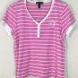 Ralph Lauren Women&acirc;��s Short Sleeve Pink & White Henley Shirt Size L