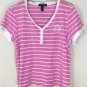 Ralph Lauren Women&acirc;��s Short Sleeve Pink & White Henley Shirt Size L